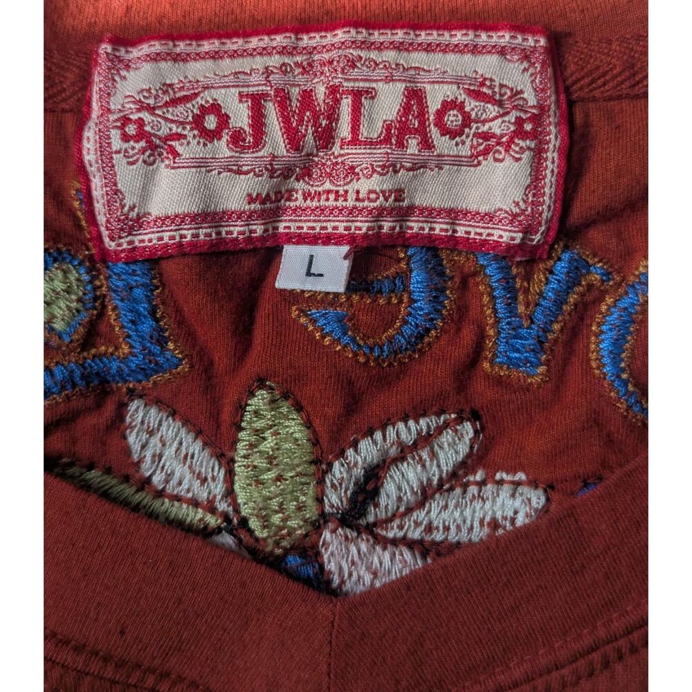 Johnny Was Embroidered Floral "Love Life" Boho Top V-Neck Rust Large - Picture 6 of 8